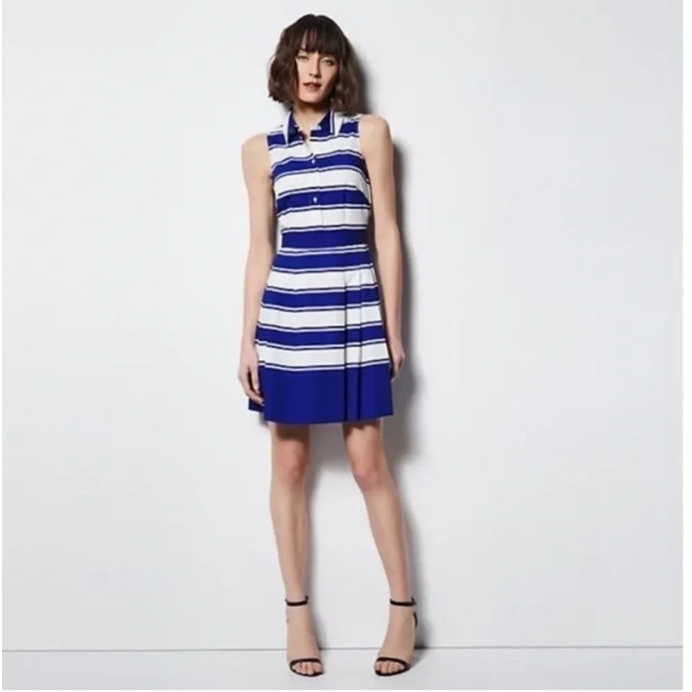 Milly Navy & White Stripe Mini Dress with Coordinating Sash. Size 8.